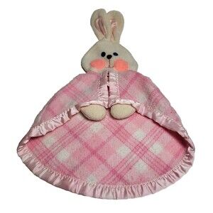 Vintage Fisher Price Plaid Pink Bunny Rabbit Lovey Baby Security Blanket 1979
